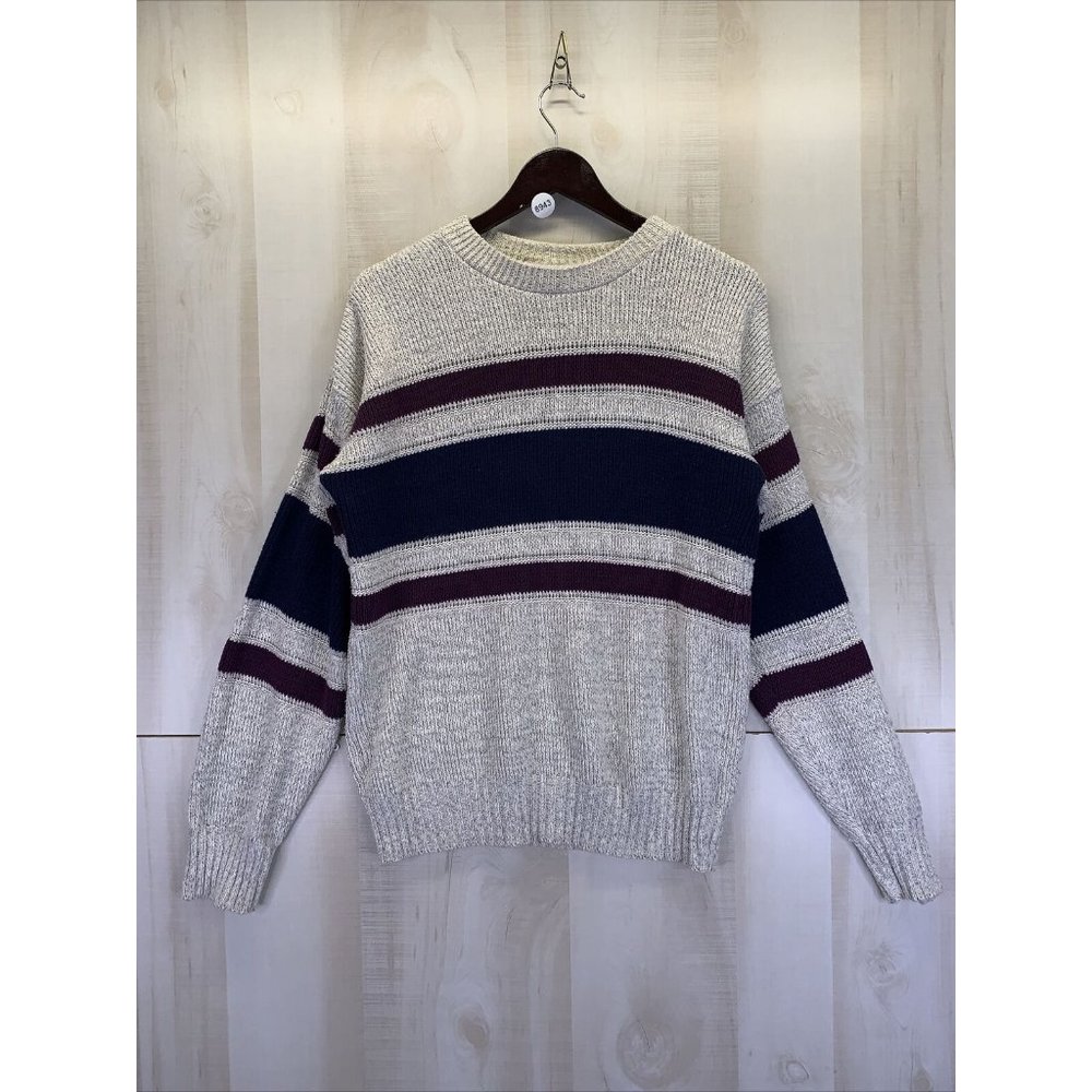 Vintage 90s Ruffian Mens Stripe Knit Cotton Pullover Sweater Medium USA Made-